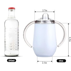 Stainless Steel Straw Sippy Cup with Handles & Silicone Lids,10 oz BPA Free Double Wall Vacuum Insulated Sippy Cup Mug Tumbler Toddler Straw Cups for boys and girls Non-Spill Sippy Cups (White)