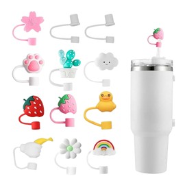 Landrain 12 Stück Cup Strohhalm Abdeckung, Wiederverwendbare Silikonstrohhalmspitzen Cup Zubehör