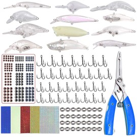 Unpainted Fishing Lures Making Kit DIY Lure Blank Crankbaits Minnow Hard Bait Set with Treble Hooks Split Rings Lure Eyes Stickers Pliers DIY Fishing Tackle