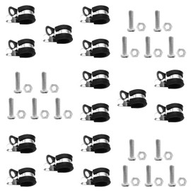 TOMSHIELE 15 PCS 3/8 Inch Cable Clamps with 15 Pairs of Bolts Accessories, 304 Stainless Steel Rubber Clamps, Rubber Coated Cushioned Pipe Clamps