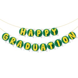 TaoBary Happy Graduation Banner Class of 2025, Include Glitter Banner, Paper Fan, Swallowtail Flag, 2025 Congratulation Grad Party Decoration for Home College High School(Green Gold)