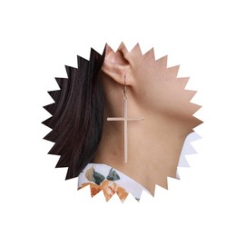 TseenYi Vintage Long Cross Earrings Golden Cross Earrings Long Thin Cross Drop Earrings Large Cross Earrings Large Crucifix Hook Earrings Jewellery for Women and Girls, Zinc