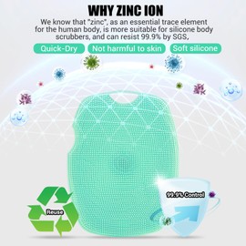 Zinc Infused Silicone Body Scrubber - High Density Bristles Exfoliating Body Scrubber - Supple Shower Scrubber for Body,Ease of Cleaning,Skin Softening -Green