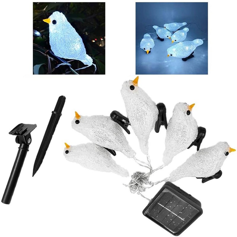 Waterproof 5 LED Acrylic Bird Lights String Solar Fairy Lamp