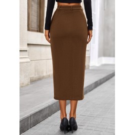 PRETTYGARDEN Corduroy Skirt Women Fall Fashion 2025 High Waisted Pencil Midi Skirts Business Casual Work Office Winter Outfit (Brown,6)