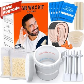 2-in-1 Ear & Nose Waxing Kit for Men & Women | 100g Hair Removal Wax + 99pc | 20 Applicators, 10 Nasal Sticks, 15 Wipes & 20 Earplugs | No Microwave Needed | Nose Wax Kit, Ear Hair Remover