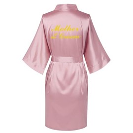 VOGUEMAX Womens Bride Bridesmaid Robes Getting Ready of Wedding Party Sleepwear Silky Kimono Robe with Gold Glitters, Mother of The Groom, Dusty Rose