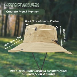 Wide Brim Sun Hat for Men and Women, Beach Hat, Safari Boonie Hat, Foldable Fishing Hat with Breathable Mesh and Adjustable Chin Strap, Bucket Hat for Fishing, Hiking