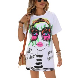 Vipwest Womens Graphic T Shirts Sequined Tops Sparkly Tops for Women Rock Shirts with Crew Neck Funny Graphic Tees for Women White