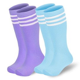 American Trends Youth Soccer Socks Boys Girls Baseball Softball Football Socks 8-12 8-10 10-12 Years Old 2 Pack Light Purple Blue
