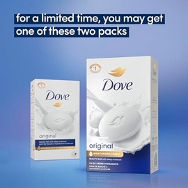 Dove Jabón en barra de belleza original, 8 unidades para una piel suave y lisa, con 1/4 de crema hidratante de 3.75 onzas