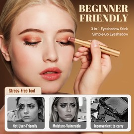 Vevivia 2pcs 3 Color Eyeshadow Stick,Waterproof Glitter Highlighter Stick, Long Lasting Creamy Eye Shadow, with Vitamin E Makeup for Day & Night Look, 1.13 Oz (Shimmer rose+Shimmer orange)