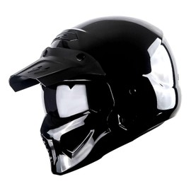 1Storm Motorcycle Full Face Helmet Open Face Helmet with Smoked Shield (Detachable Visor & Face Mask): HKY881S-E Glossy Black