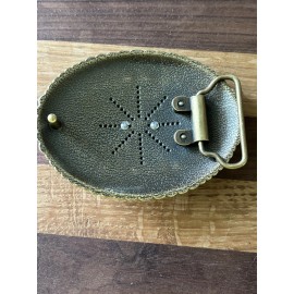 Western Belt Buckle Floral Engraved Silver Tone Gold Tone Horse