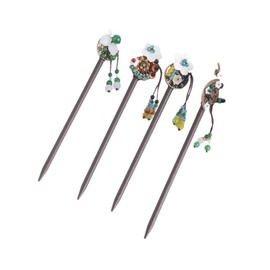 4 Pack Chinese Hair Stick for Buns Chinese Green Beads Flowers Hair Chopsticks Elegant Vintage Tassel Hair Stick Classical Styling Accessories for Women and Girls (4 Styles, Pack of 1)