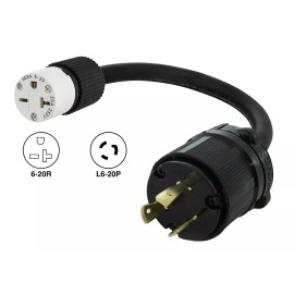 Getwiredusa 20A 250V NEMA L6-20P to 20A 250V NEMA 6-20R Pigtail Adapter