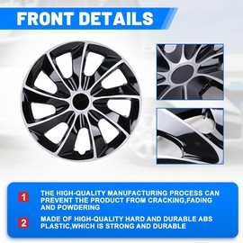 CPW 14” Wheel Rim Cover Hubcaps Universal Snap On Car Truck SUV Car Accessories ABS Material Replacement Hub Caps Set of 4-14 Inch Silver & Black Lacquer