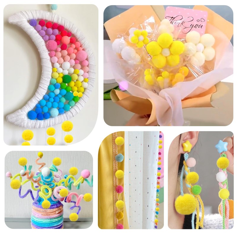TOAOB 300 Pieces Pompoms 20 mm Small Yellow Pompom Fluffy