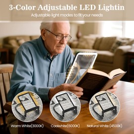 TonyEst Magnifier with Light Hands Free, 3 Color Dimmable, Magnifying Glass with Light for Reading, Neck Wear Full Page Magnifier for Seniors Low Vision Elderly, Close Work, Sewing