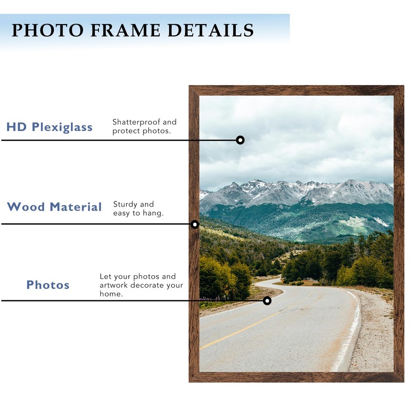 11x16 Picture Frame Deep Brown for Wall Hanging, Wood 11
