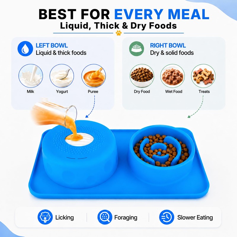 DTDBBFU 2-in-1 Dog Licking Bowl with Rolling Ball & Puzzle