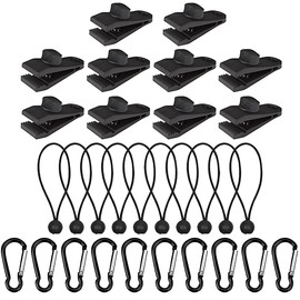 VIUWIZE 15 Pieces Tarp Clip Set, Tarp Clips, Tent Bungee Rope, Carabiner Clips for Tents, Covers, Awnings, Banners, Boating, Gardening