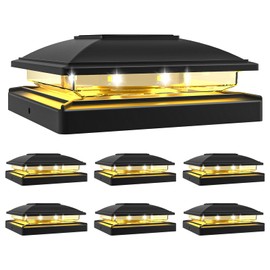 VOLISUN Solar Post Cap Light Outdoor,Solar Fence - Post Lights Waterproof for 4x4/5x5/6x6 Wooden/Vinyl,Black Deck Cap Light Solar Powered with Warm White for Garden/Patio/Porch 6pack