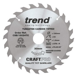 Trend CSB/19024TC Craft Pro Thin Kerf TCT Saw Blade Ideal for DeWalt DCS575 Circular Saws, 190mm x 24 Teeth x 30 Bore, Tungsten Carbide Tipped
