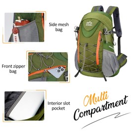 BWBIKE Hiking Travel Backpack 40L Outdoor Water Resistant Camping Backpack Trekking Rucksack Walking Daypack Sport Carry On Bag for Men Women, Green