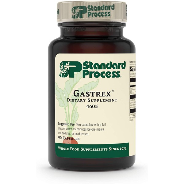 Standard Process Gastrex - Whole Food Digestion and Digestive Health with Oat Straw, Choline Bitartrate, Calcium Lactate, Anise Seeds, Spanish Moss, Ascorbic Acid, Wheat Germ - 90 Capsules