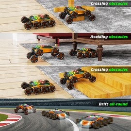 OSIMILY 8WD Remote Control Car,2.4GHz Gesture Sensing RC Stunt Car,Cool Spray Rotation RC Car with Lights and Music,All Terrain Toys for Kids Ages 3 4 5 6 7 Birthday Gifts for Boys Girls(Orange)