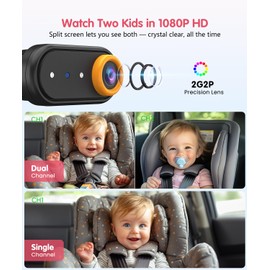 LUCKVIEW BM2 PRO Dual Baby Car Camera, 5.2" 1080P HD Display for Rear-Facing Car Seats, IR Night Vision, Anti-Shake Mount, Easy Install – Ideal for Parents with 2 Kids and Pets