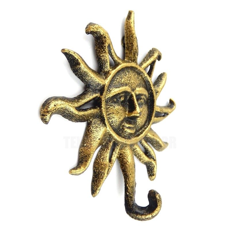 Vintage Sun Face Key Holder Hook Cast Iron Wall Mounted