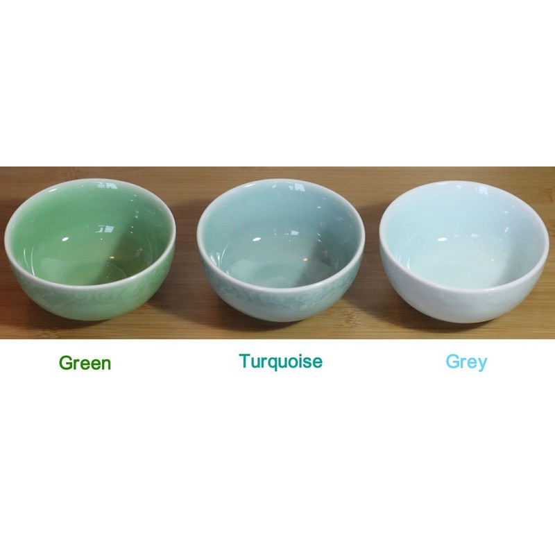 Seres Celadon Jade Green Porcelain Bowl embossed with Lucky Cloud,3