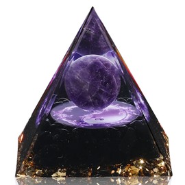 Hopeseed Orgone Pyramid for Positive Energy, Orgonite Natural Amethyst&Obsidian Healing Crystals Pyramid for Reduce Stress Chakra Reiki Healing Meditation Cleanses The Mind and Boosts Confidence