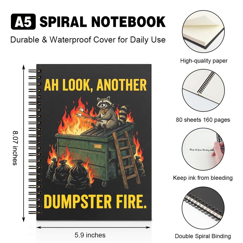 WHTYEFZ Ah Look Another Dumpster Fire Horizontal Lined Spiral Notebook,