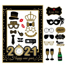 7-gost 2022 Happy New Year's Eve Party Photo Booth Props Supplies with Photo Frame(Pack of 26)
