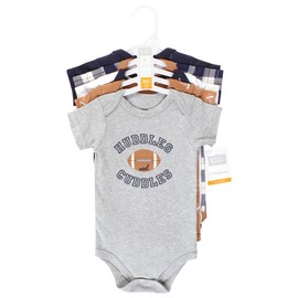 Hudson Baby Unisex Baby Cotton Bodysuits, Football Huddles 5-Pack, 6-9 Months