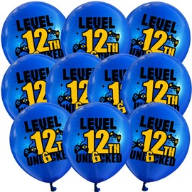 DIWULI Level 12 Unlocked Ballons 10 Stück - Zahl 12 Ballon-Set Latex-Ballons Gamer Zocker Gaming Kinder-Geburtstag, Dekoration Geburtstagsdeko