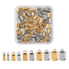 Elecrelive 100Pcs Stainless Steel Cord Ends 5 Sizes Glue-in Leather Cord Barrel End Tip Tube End Caps Terminators for DIY Bracelets Necklaces Tassels Jewelry Making