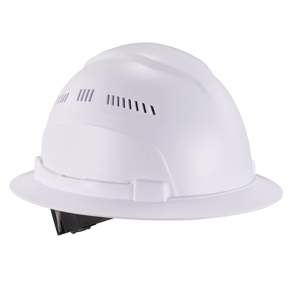 Ergodyne Skullerz 8968 Full Brim Vented Hard Hat, Lightweight, Adjustable 6-Point Ratchet Suspension, HDPE Shell, Class C , White