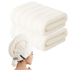 Active Island Hair Drying Towel, 2 Pack, Quick Dry Women Hair Towel, Turban Towel, Cap Hair Care, a393 (Milky White)