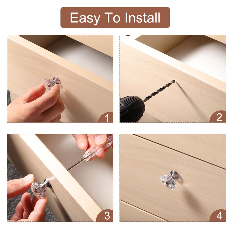 sourcing map 2 Pcs Crystal Knobs 24 mm Drawer Pulls