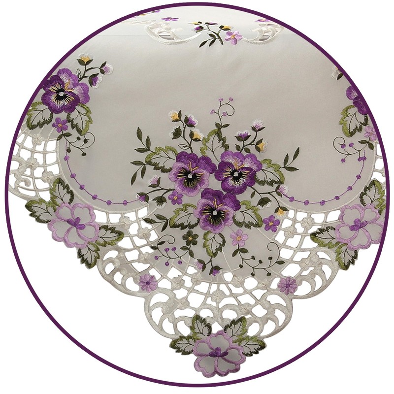 Quinnyshop Purple Pansy Embroidery Table Runner Tablecloth Cushion Cover Choice