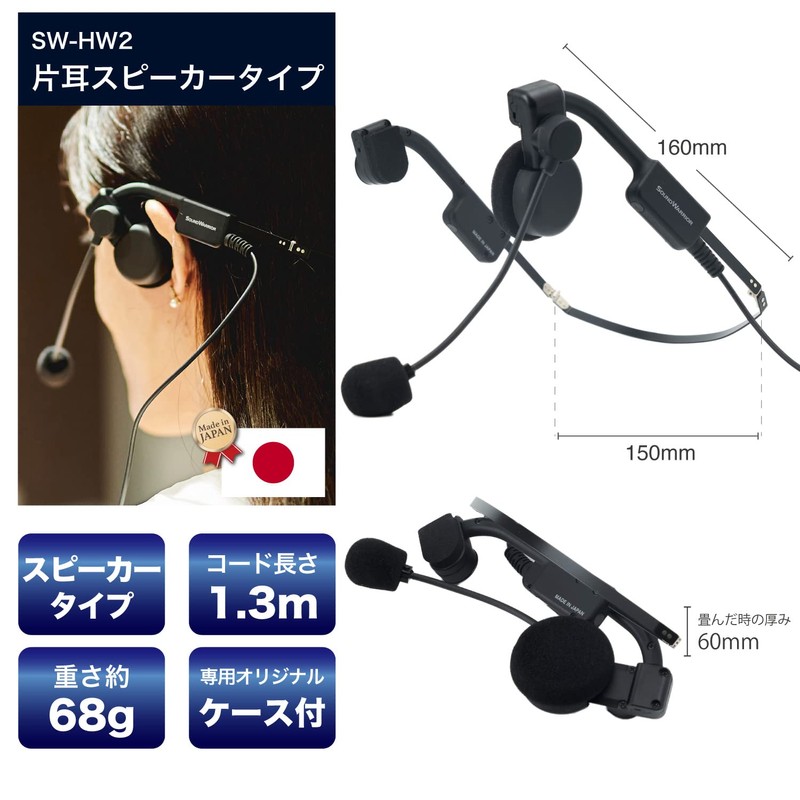 SOUNDWARRIOR SW-HW2-USB Headset, B-Frame-air, One-ear Speaker Type, Ultra Lightweight, Wired,