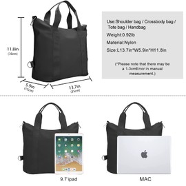 dobsechs Large Waterproof Tote Bag, Crossbody Messenger Bag, Top-Handle Casual Shoulder Bags, Handbags for Women College School Work Business Sport Travel, Black
