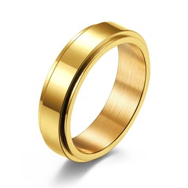 MOROYA 14K Gold Plated Anti Anxiety Ring for Women Men Sun Star Moon Stainless Steel Fidget Ring Gold Spinner Ring Band with Black Box Packed (Glossy Gold, 9)