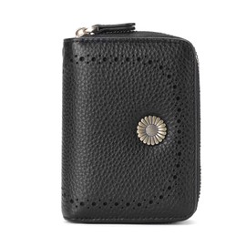 GOIACII Women's Leather Credit Card Holder, RFID Protection, Small Wallet with Many Compartments and Coin Compartment, Small Large Capacity Card Holder for Women, B-black