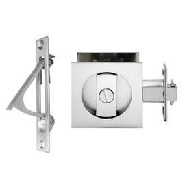 Pocket Door Lock with Edge Pull,Privacy Door Hardware Suitable for Bathroom Bedroom etc Recessed 2 Sided, 2 3/8" Backset, Invisible Hardware for 1 3/8” to 2 3/16” Thickness Door (Sliver+Edge Pull)