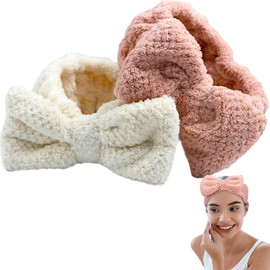 Spa Headband Facial Makeup Hairband Bowknot Head Wrap Coral Fleece Headbands for Washing Face Mask Shower 2PCS